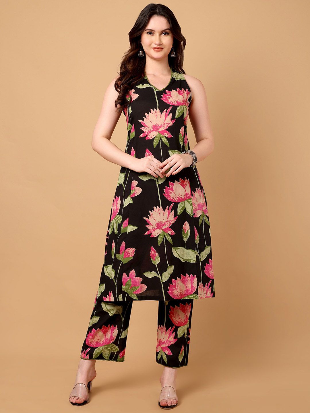 Azira Women Floral Printed Pure Cotton Kurta with Palazzo