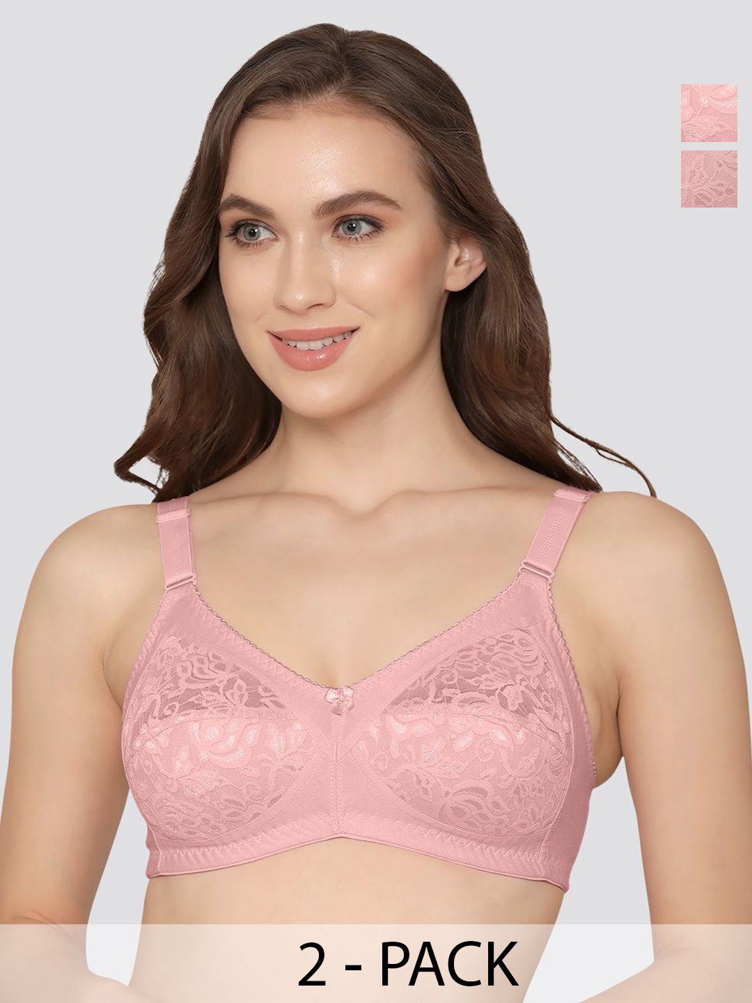 K LINGERIE Clare Pack Of 2 Lace Full Coverage Non Padded Minimizer Bra-picture-14