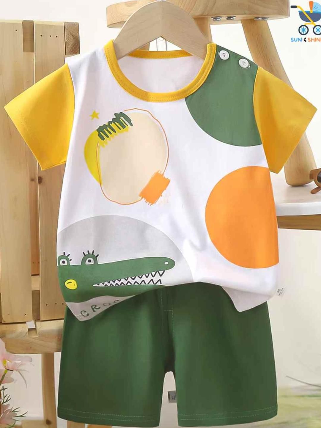 Sun & Shine Kids Multi-Coloured Cotton T-shirt and Shorts Set-picture-20