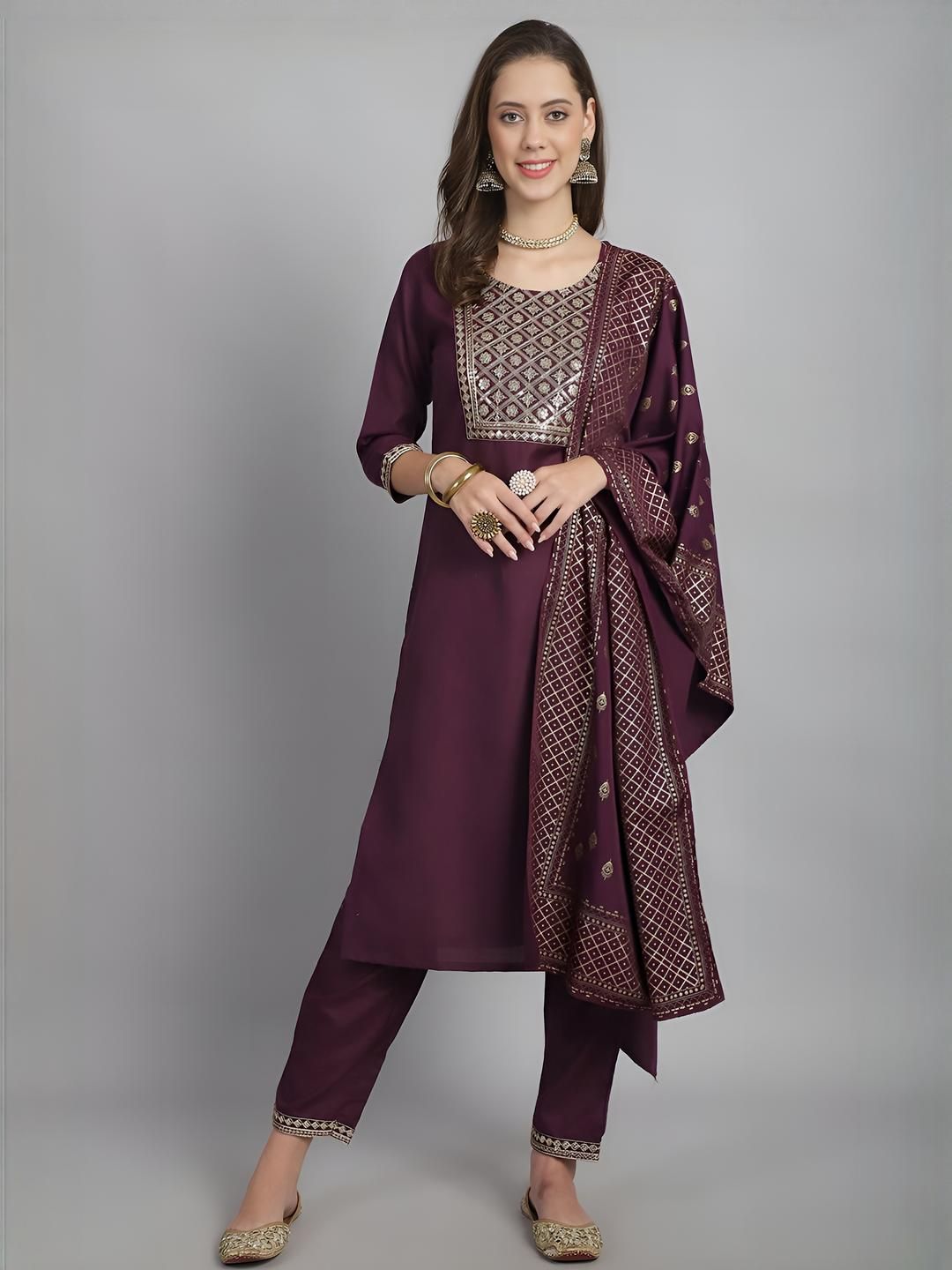 KALINI Women Brown Pure Cotton Kurta Set