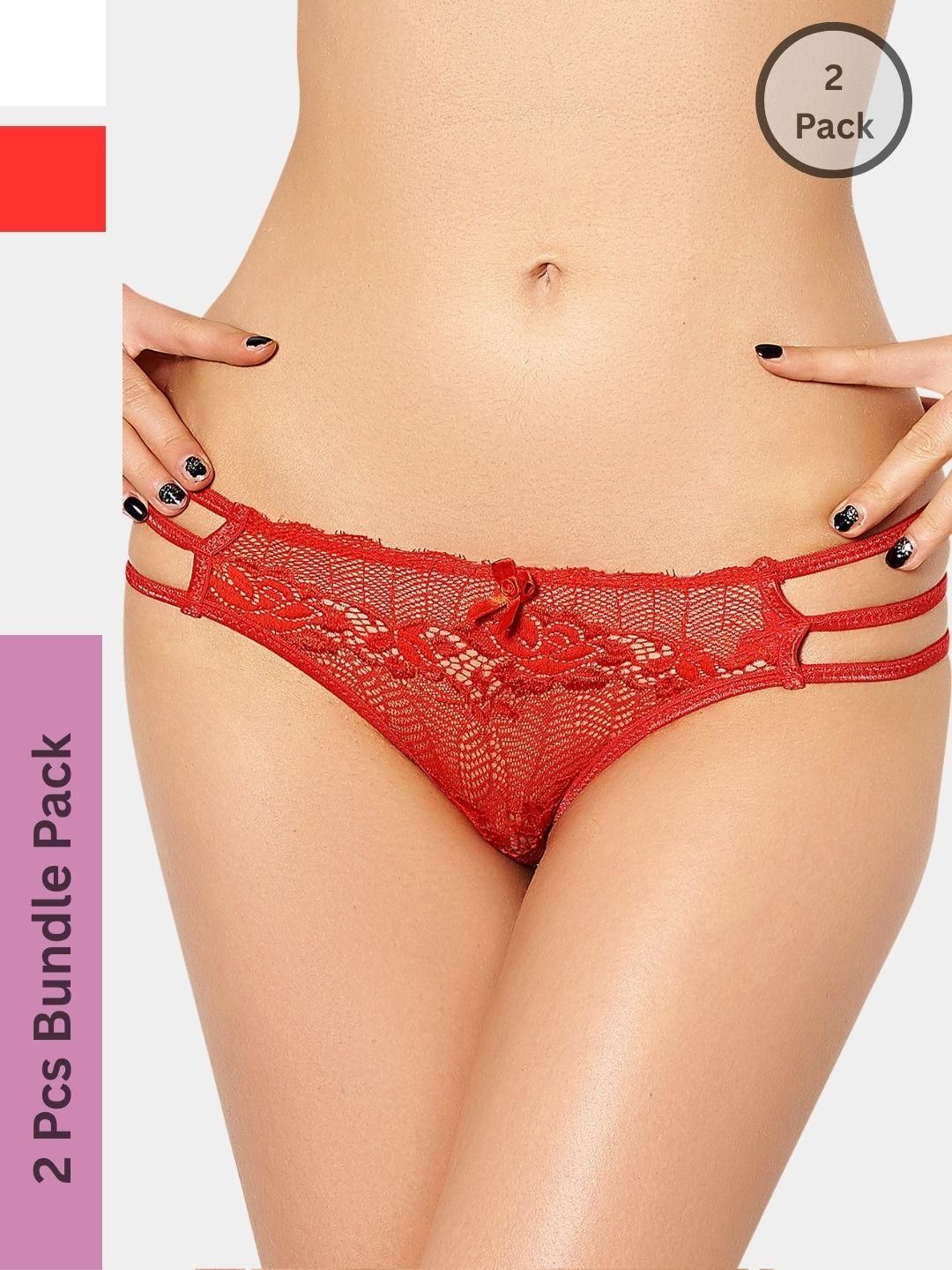 MYZA Women Pack Of 2 Microfiber Lace Mid-Rise Thongs-picture-39