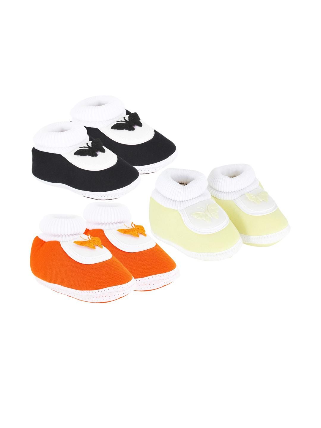 NESKA MODA Kids Pack Of 3 Black Orange & Yellow Cotton Booties-picture-30
