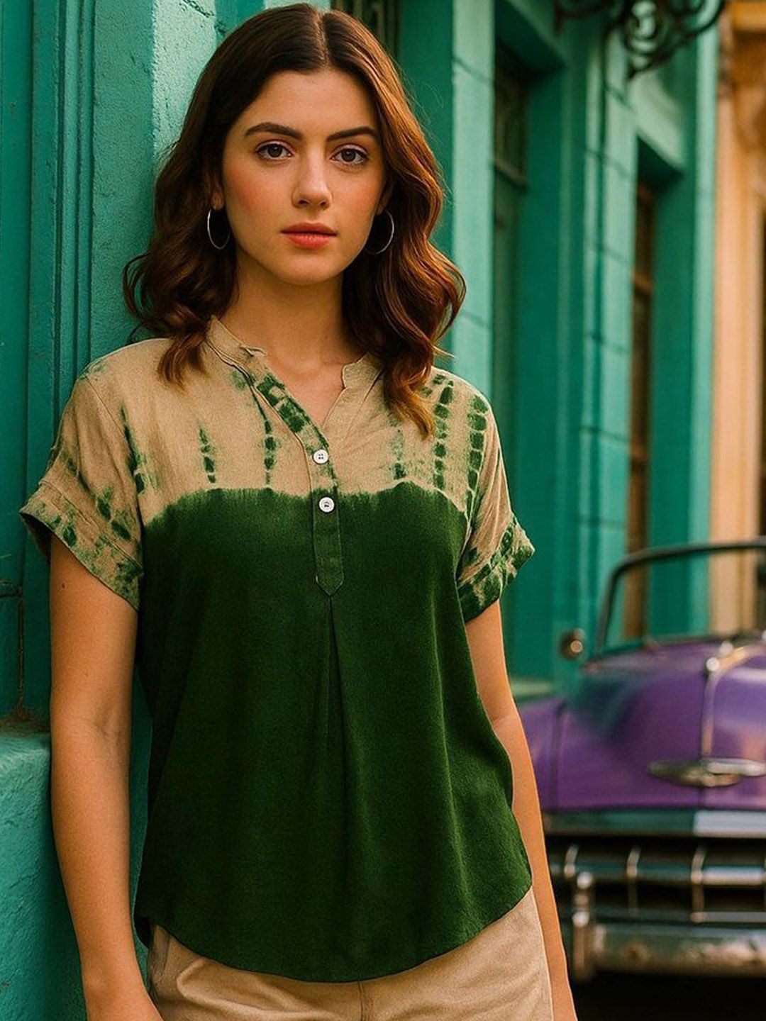 PinkTribe Women Tie and Dye Mandarin Collar Top-picture-22