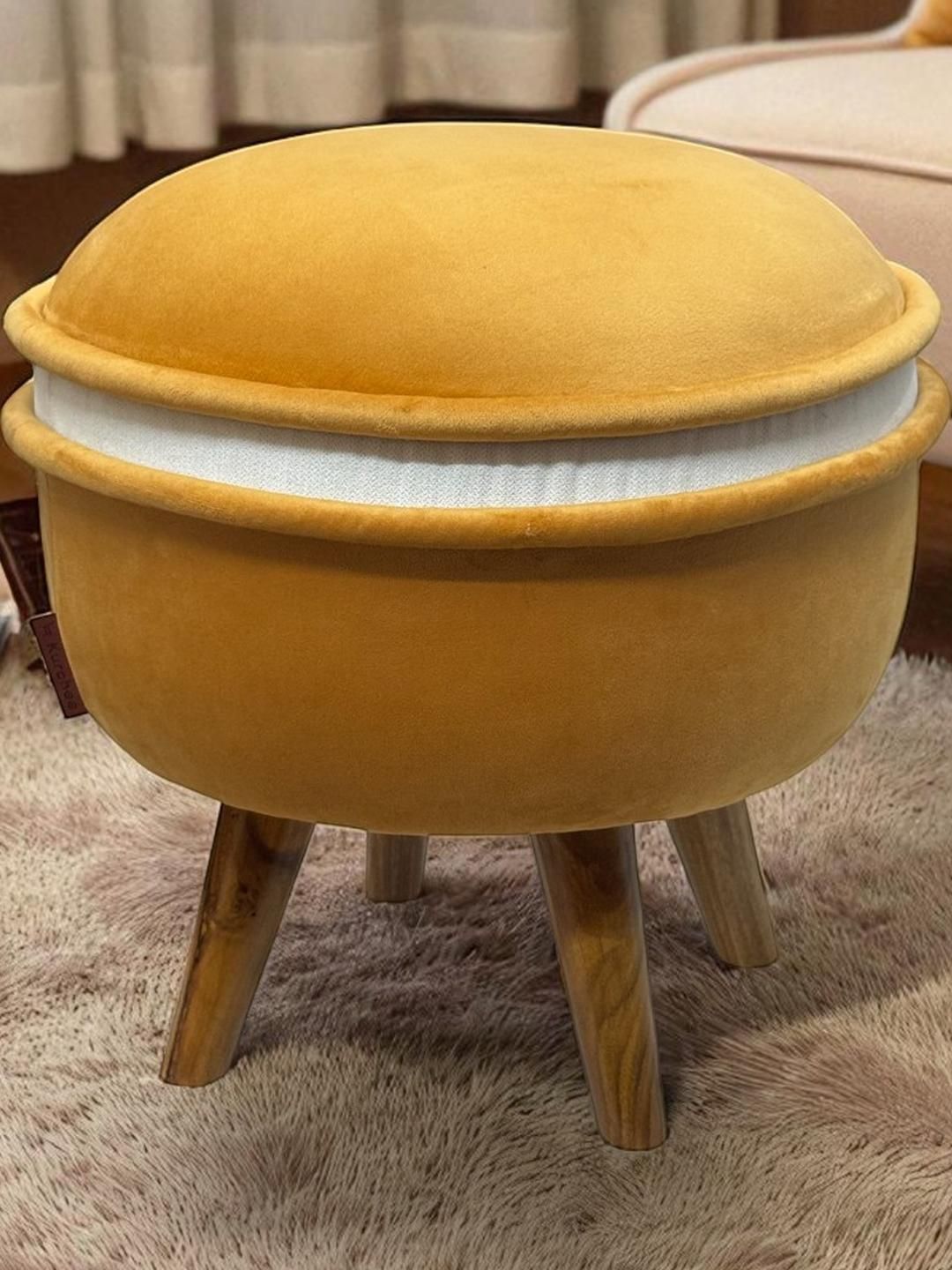 KURCHEE Yellow Wooden Round Ottoman-picture-44