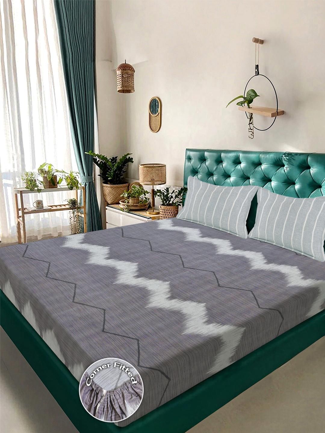 KLOTTHE Blue Geometric 300 TC King Bedsheet with 2 Pillow Covers-picture-14