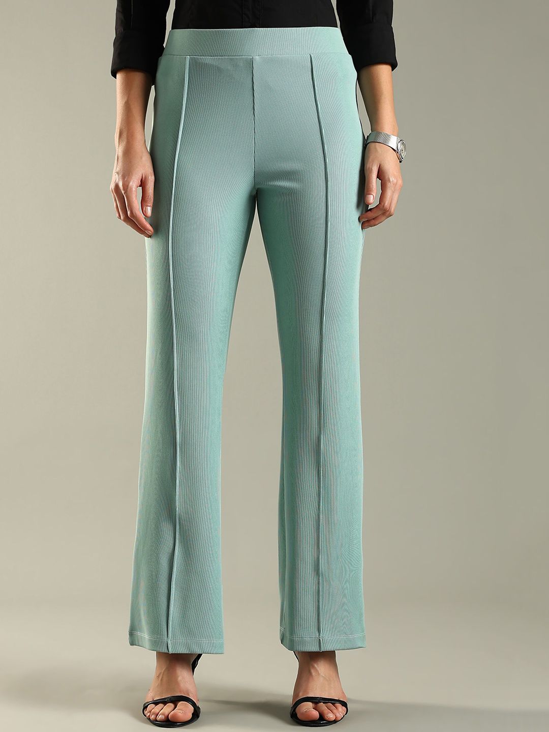 DOMIN8 Women Flared Fit Mid-Rise Regular Trousers-picture-27