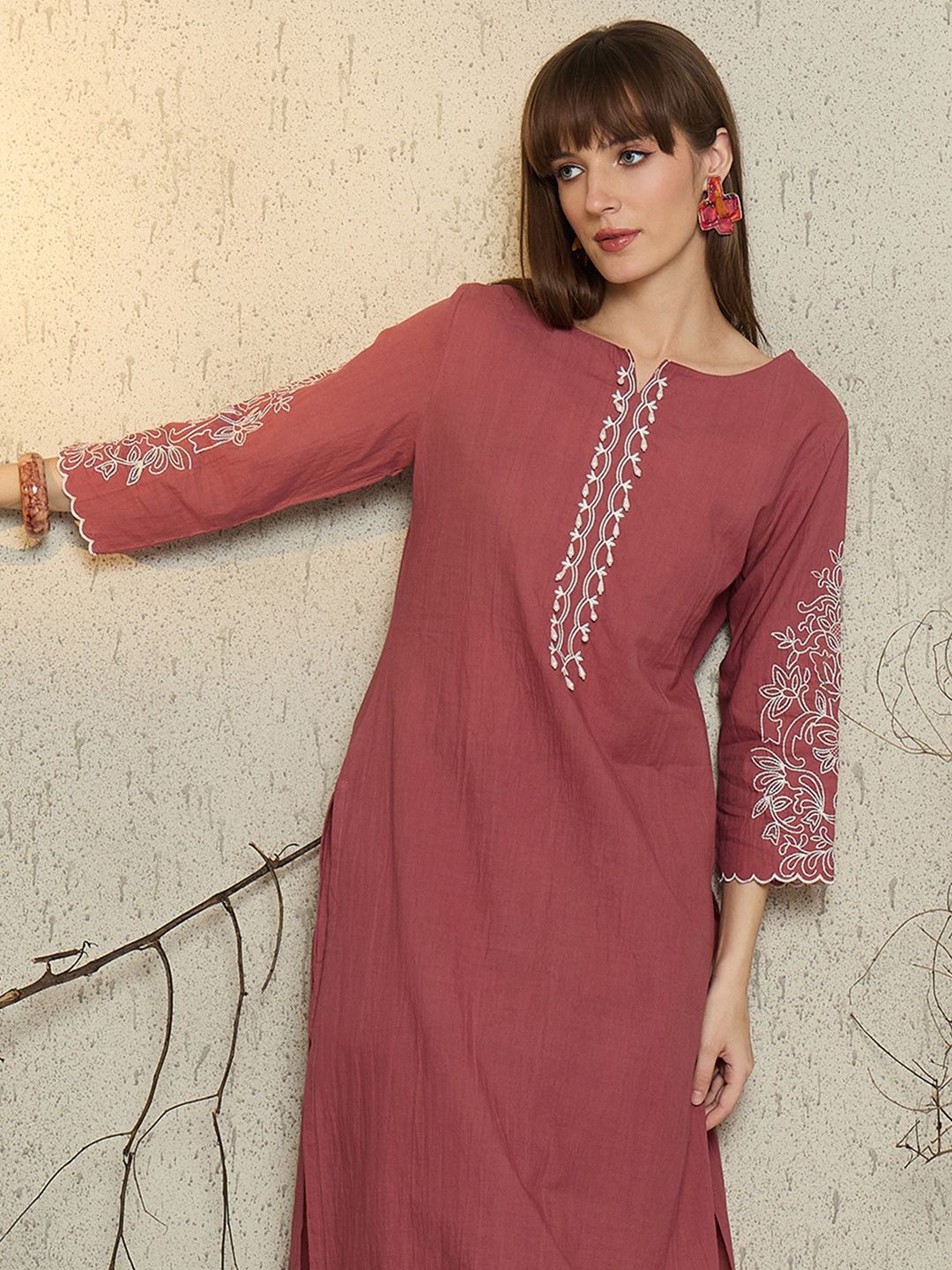 Indo Era Women Ethnic Motifs Embroidered Thread Work Pure Cotton Kurta with Trousers-picture-41