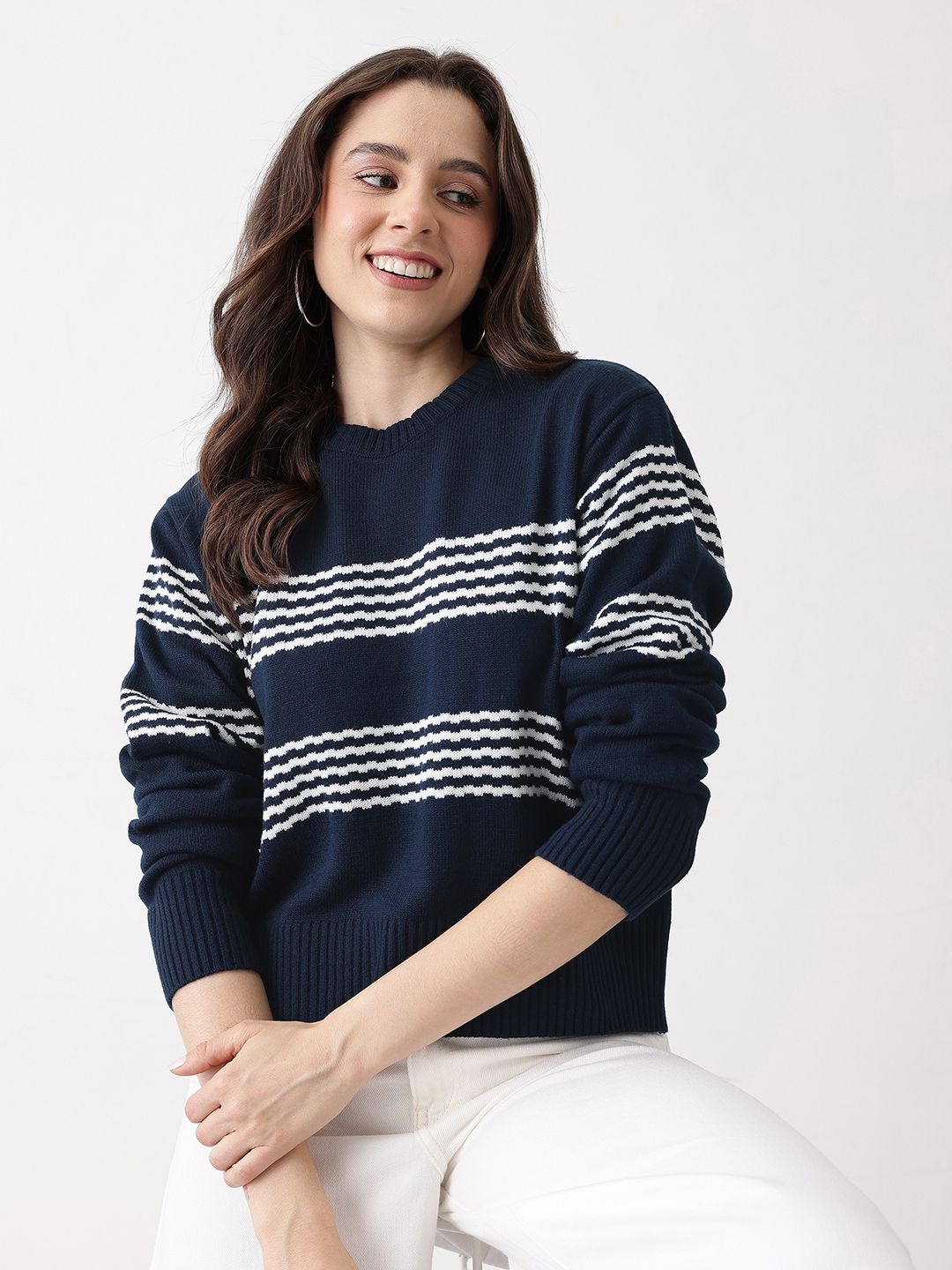 Mast & Harbour Horizontally Self-Striped Acrylic Pullover-picture-23
