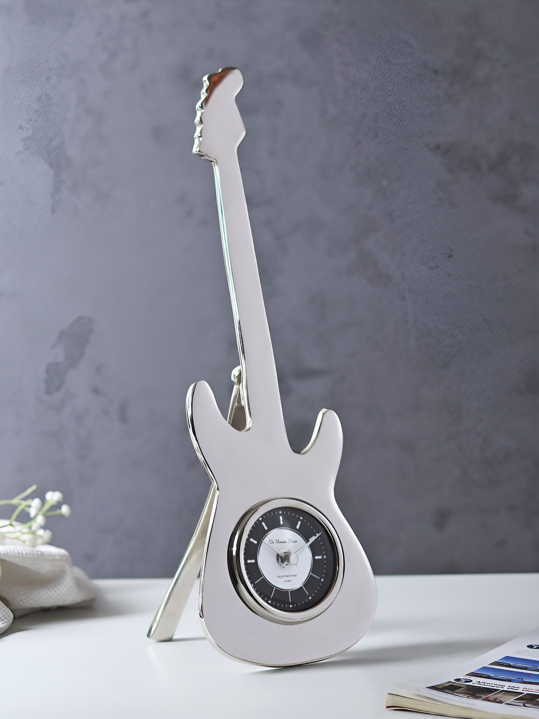 Decor de Maison Silver-Toned Conversational Quirky Table Clock-image-48