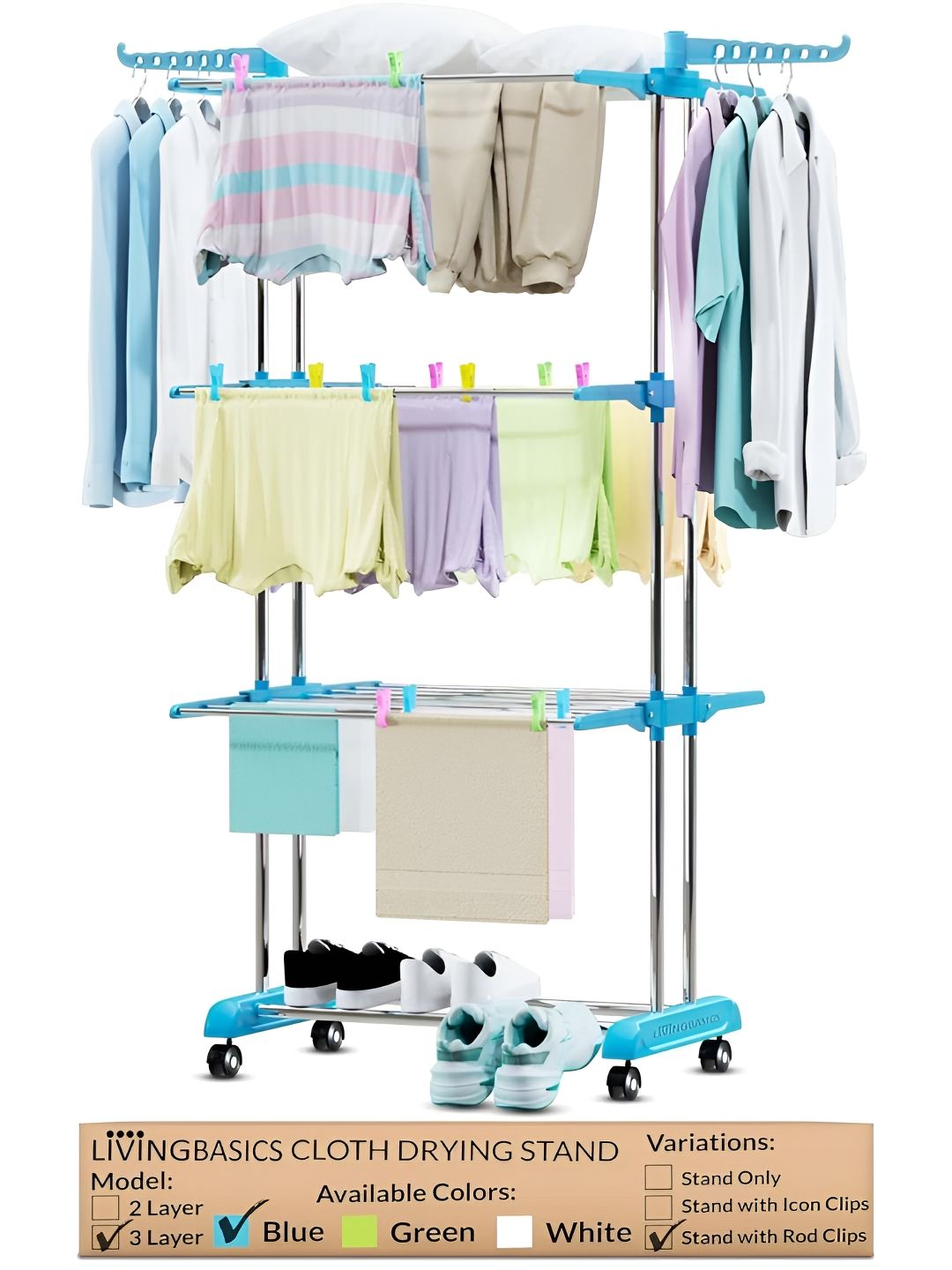 LivingBasics Blue & Silver 2-Layer Foldable Cloth Stand-image-18