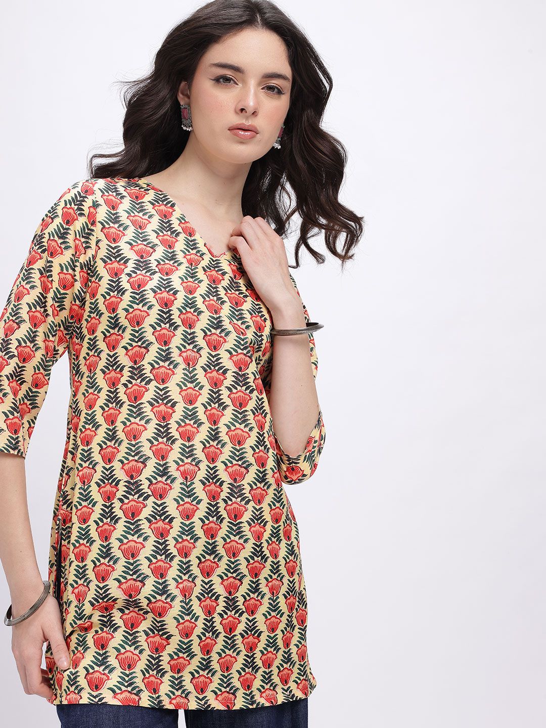 Anouk Rustic Floral Print V-Neck Kurti-picture-22