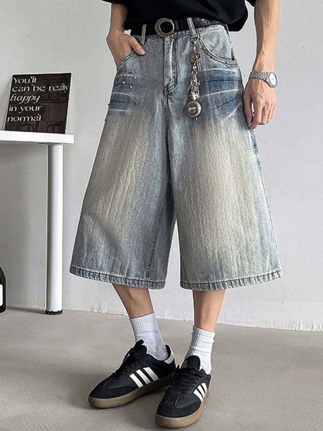 StyleCast Men Loose Fit Washed Denim Shorts-picture-12