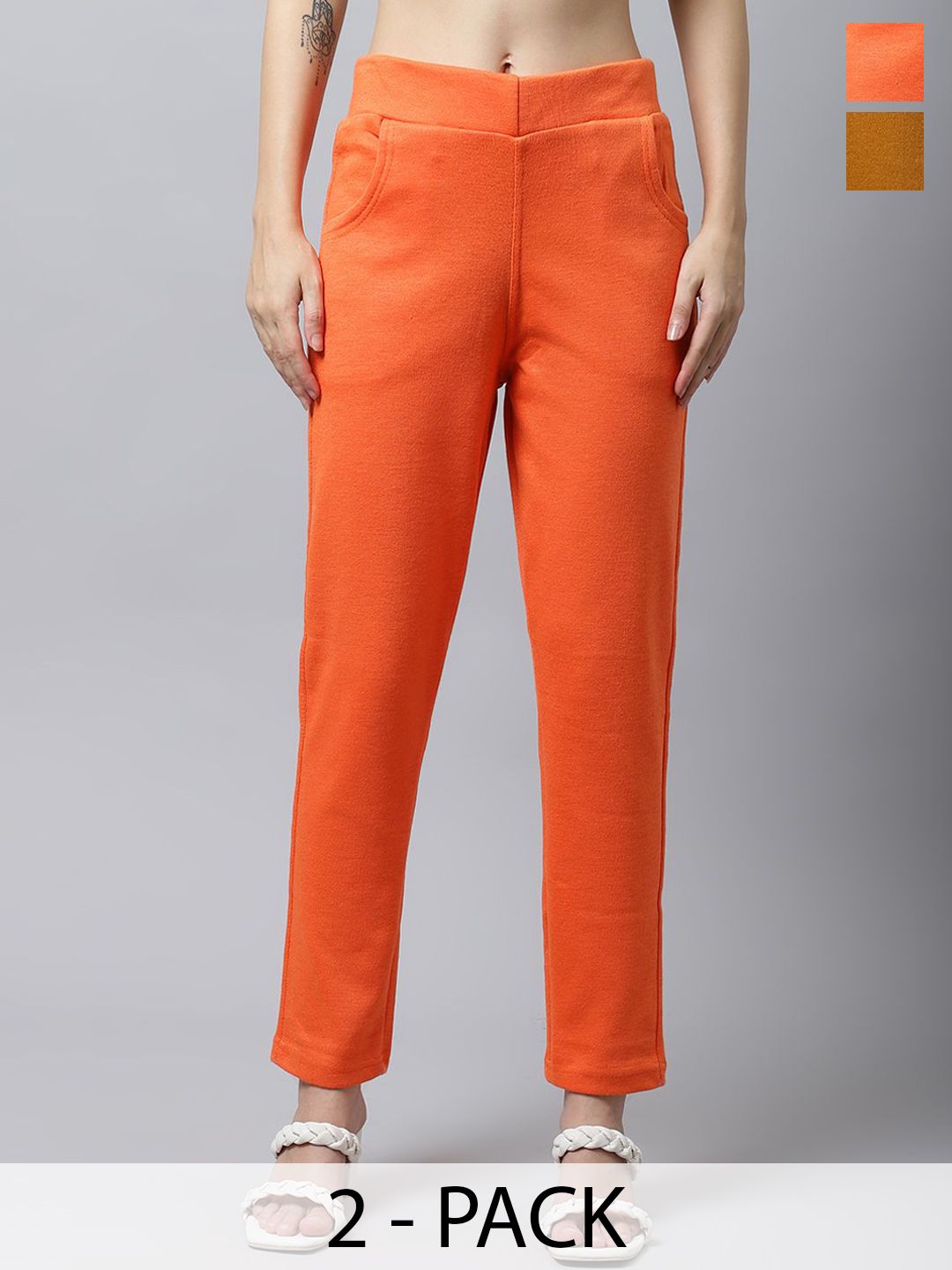 Valles365 by S.C. Women Pack Of 2 Regular Fit Mid-Rise Woolen Trousers-picture-28