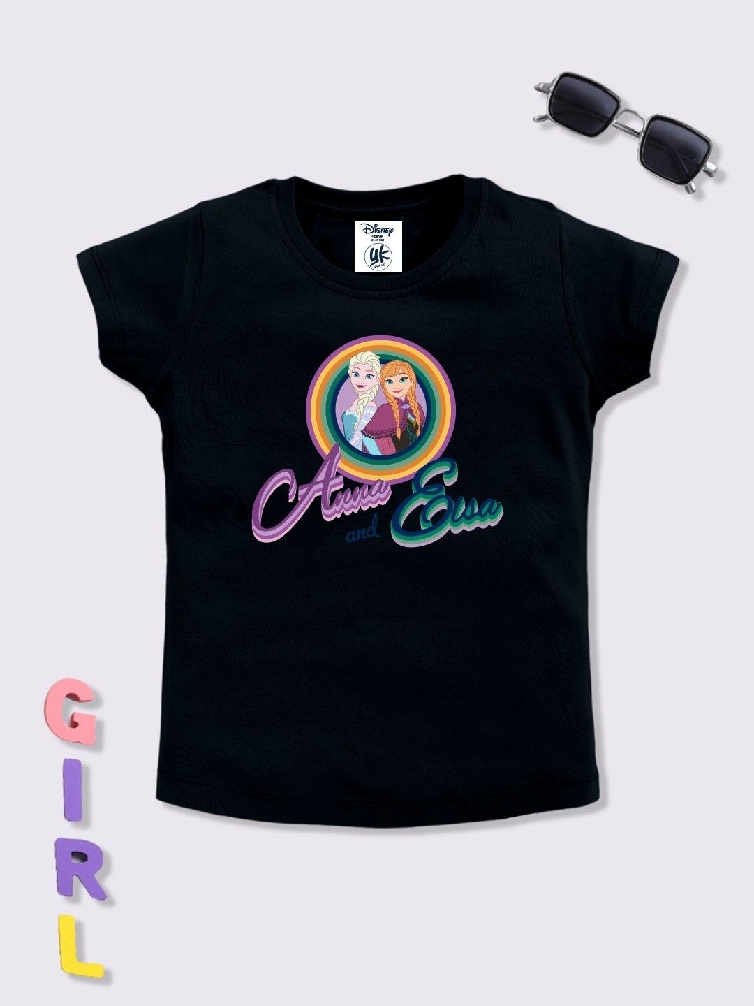 YK Disney Girls Elsa & Anna Printed Cotton T-shirt-picture-32