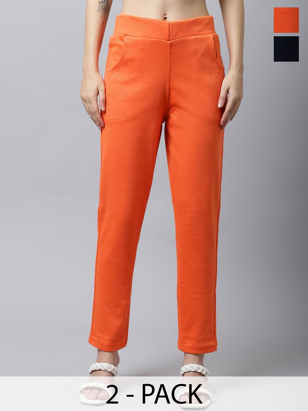 Valles365 by S.C. Women Pack Of 2 Regular Fit Mid-Rise Woolen Trousers-picture-34