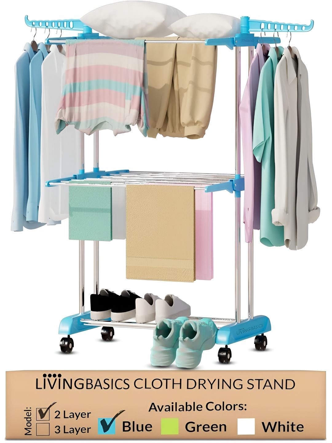 LivingBasics Blue & Silver 2-Layer Foldable Cloth Stand-image-2
