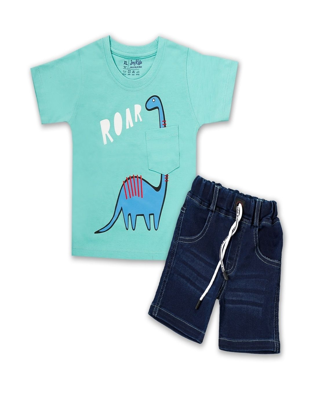 Joy Kids Boys Sea Green Printed T-shirt With Shorts-picture-23