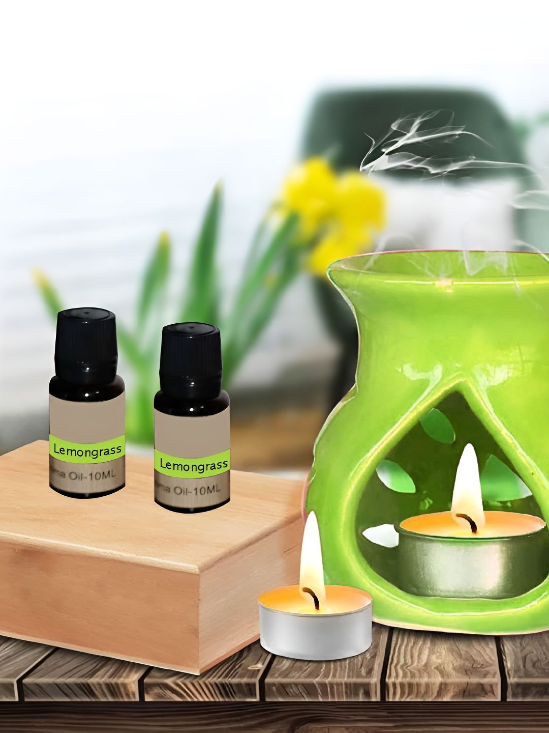 EarthCraft Green 5 Pieces Ceramic Diffuser With T-Light & Aroma Oil 10 ml-image-17