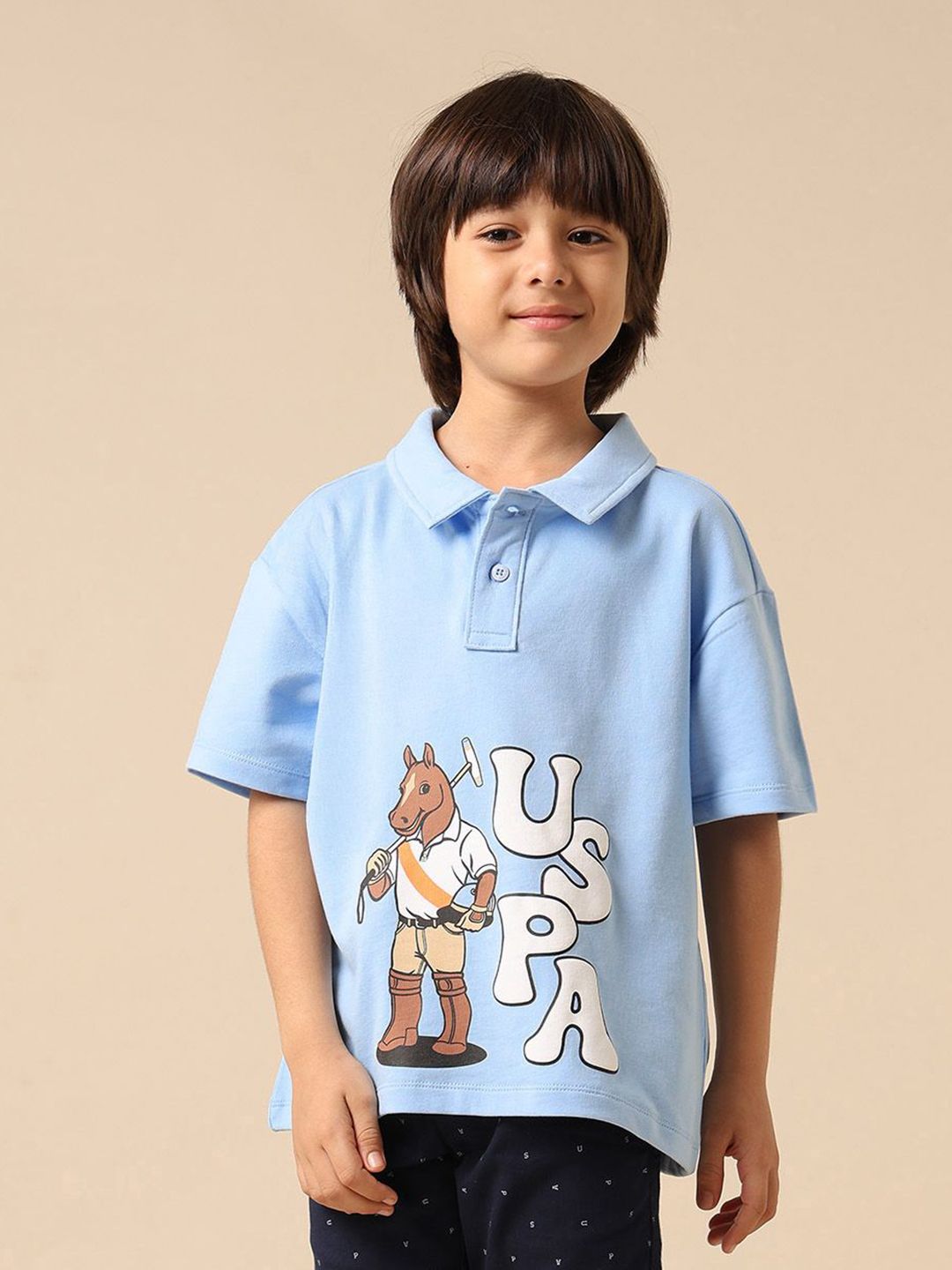 u.s. polo assn. kids Uspa Kids Boys Graphic Printed Boxy Fit Polo Cotton T-shirt-picture-44