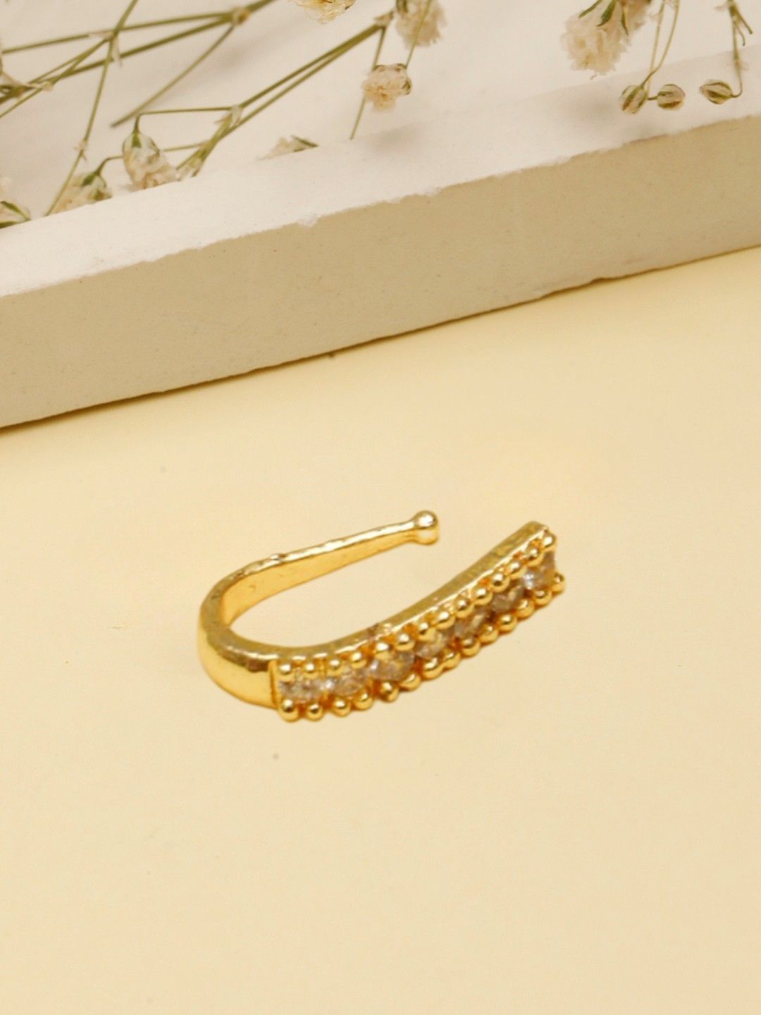 VIVAZS 22K Gold-Plated Cubic Zirconia Studded Stud Nosepin-image-46