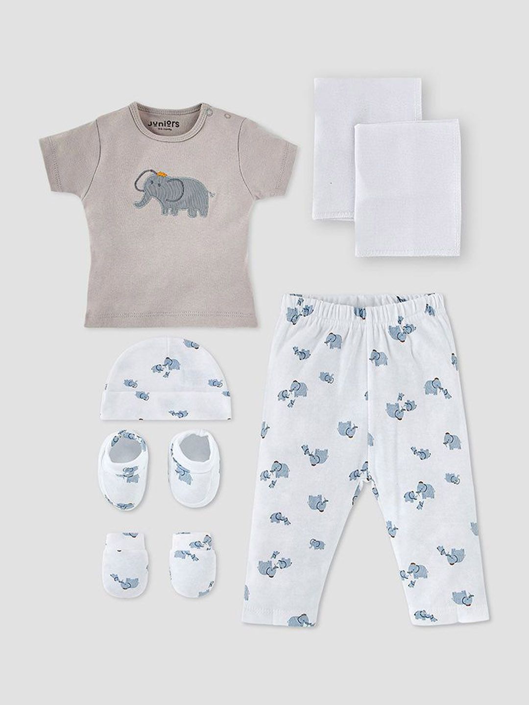 Juniors by Babyshop Boys Pack Of 7 Elephant Printed Pure Cotton Clothing Gift Set-picture-15