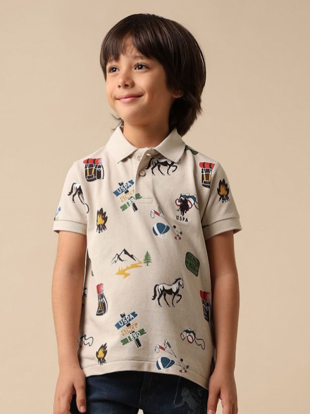 u.s. polo assn. kids Uspa Kids Boys All Over Printed Pure Cotton Polo T-shirt-picture-38