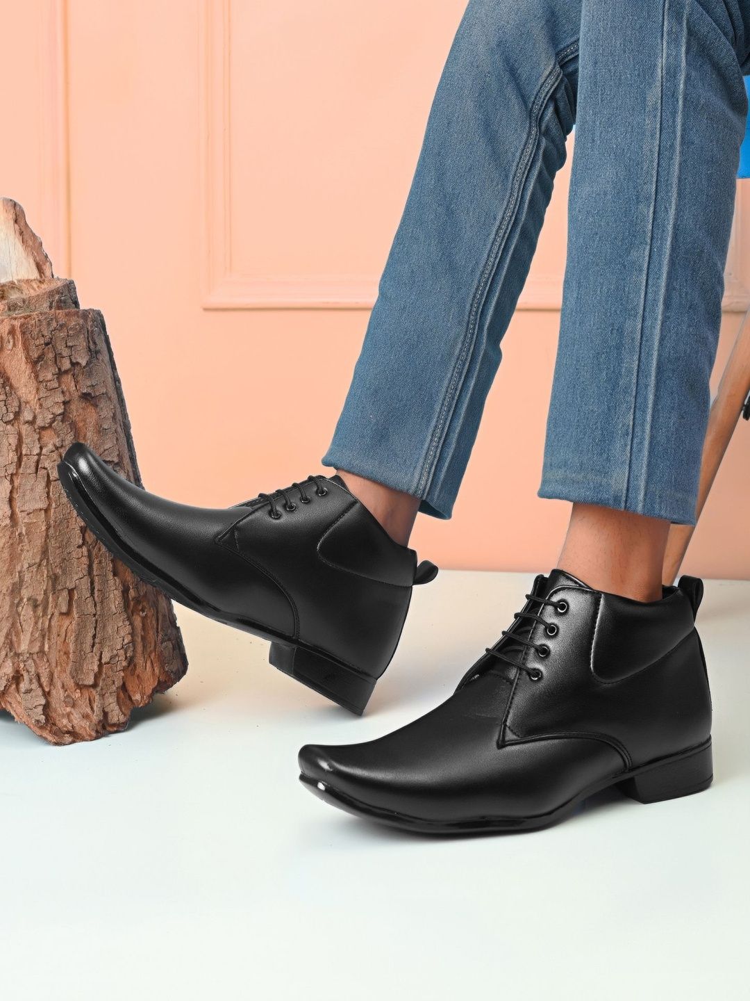 HERE&NOW Men Black Synthetic Leather Formal Shoes-image-37