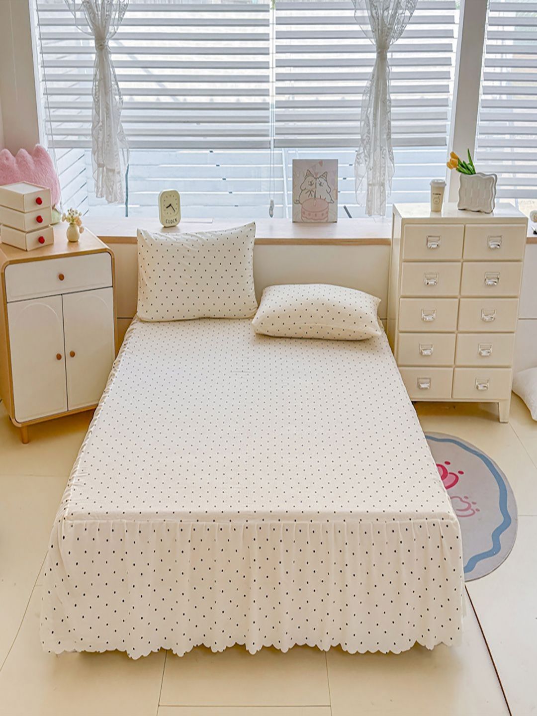 JC HOME White Geometric 140 TC Fitted Super King Bedsheet Set 2 m x 2.20 m-image-4