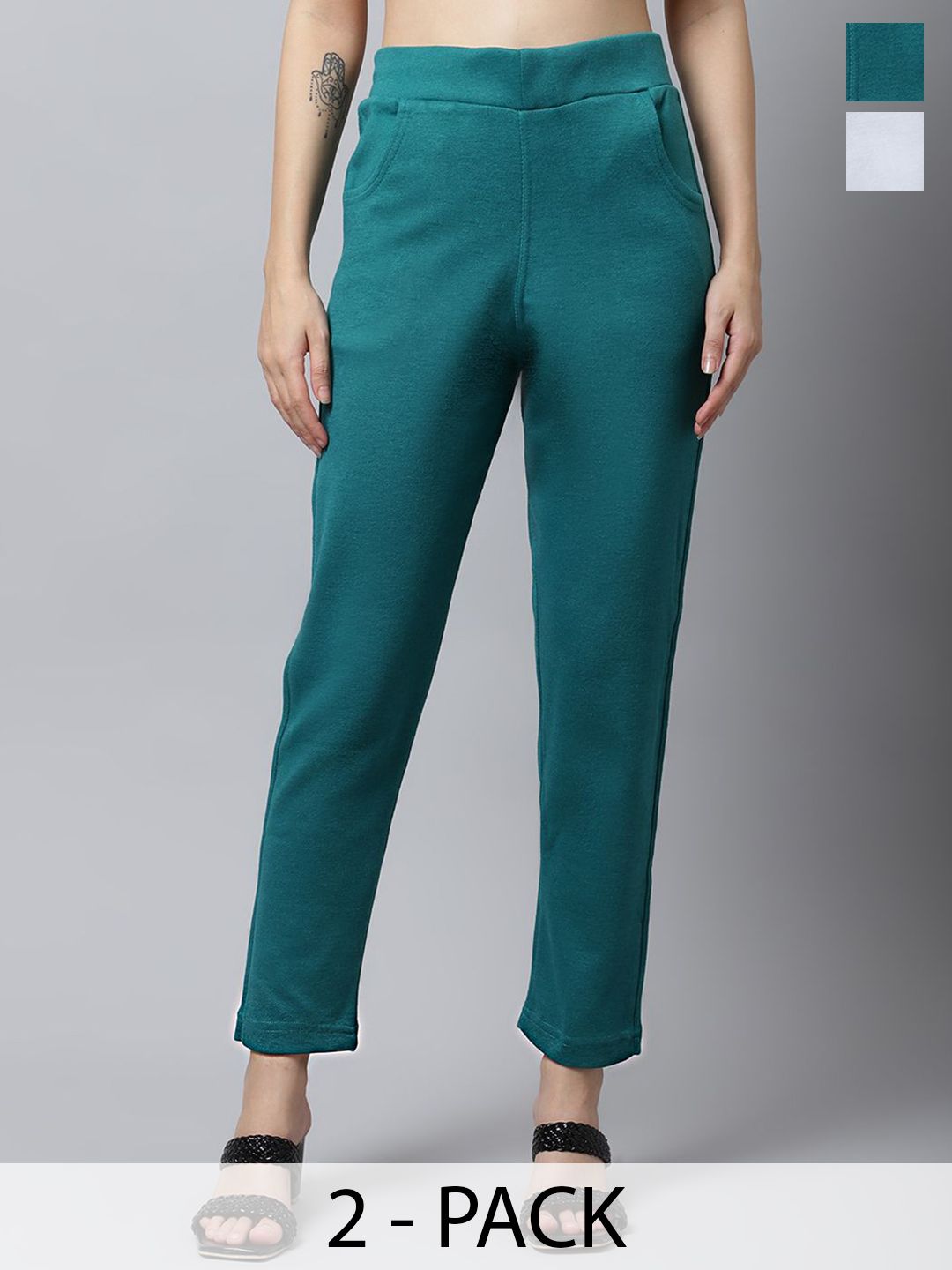 Valles365 by S.C. Women Pack Of 2 Mid-Rise Woolen Trousers-picture-35