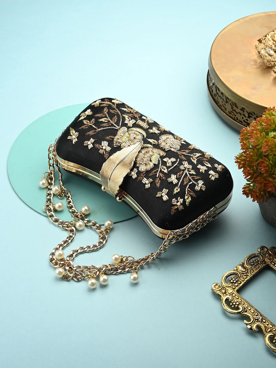 Toobacraft Floral Embroidered Pearls Beaded Envelope Clutch-picture-11