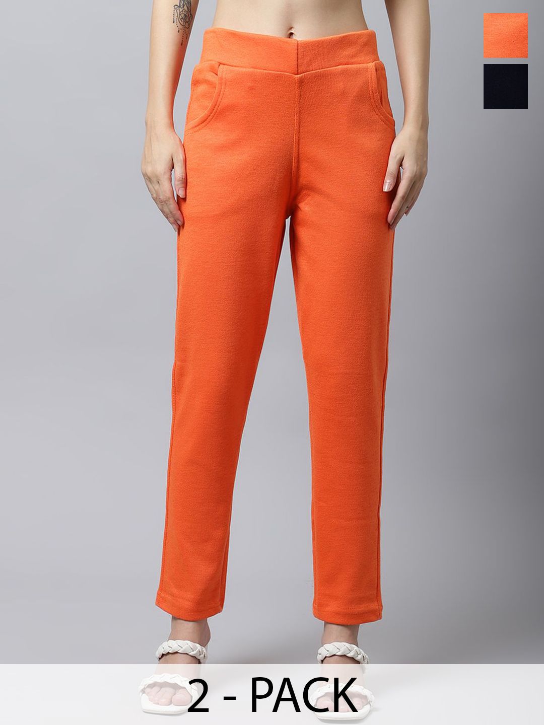 Valles365 by S.C. Women Pack Of 2 Regular Fit Mid-Rise Woolen Trousers-picture-29