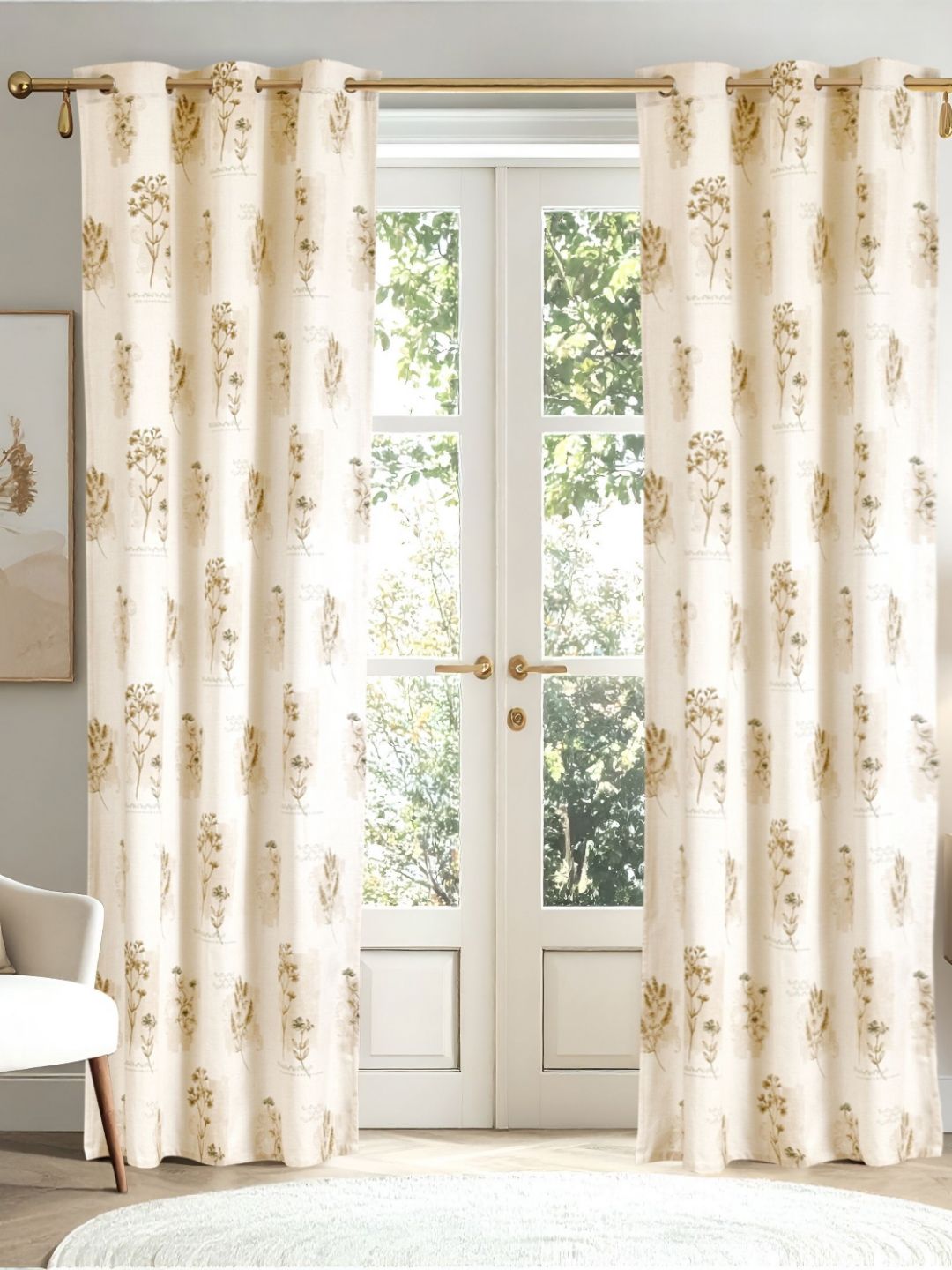 Home Centre Beige & Green Set of 2 Floral Door Curtain-image-36