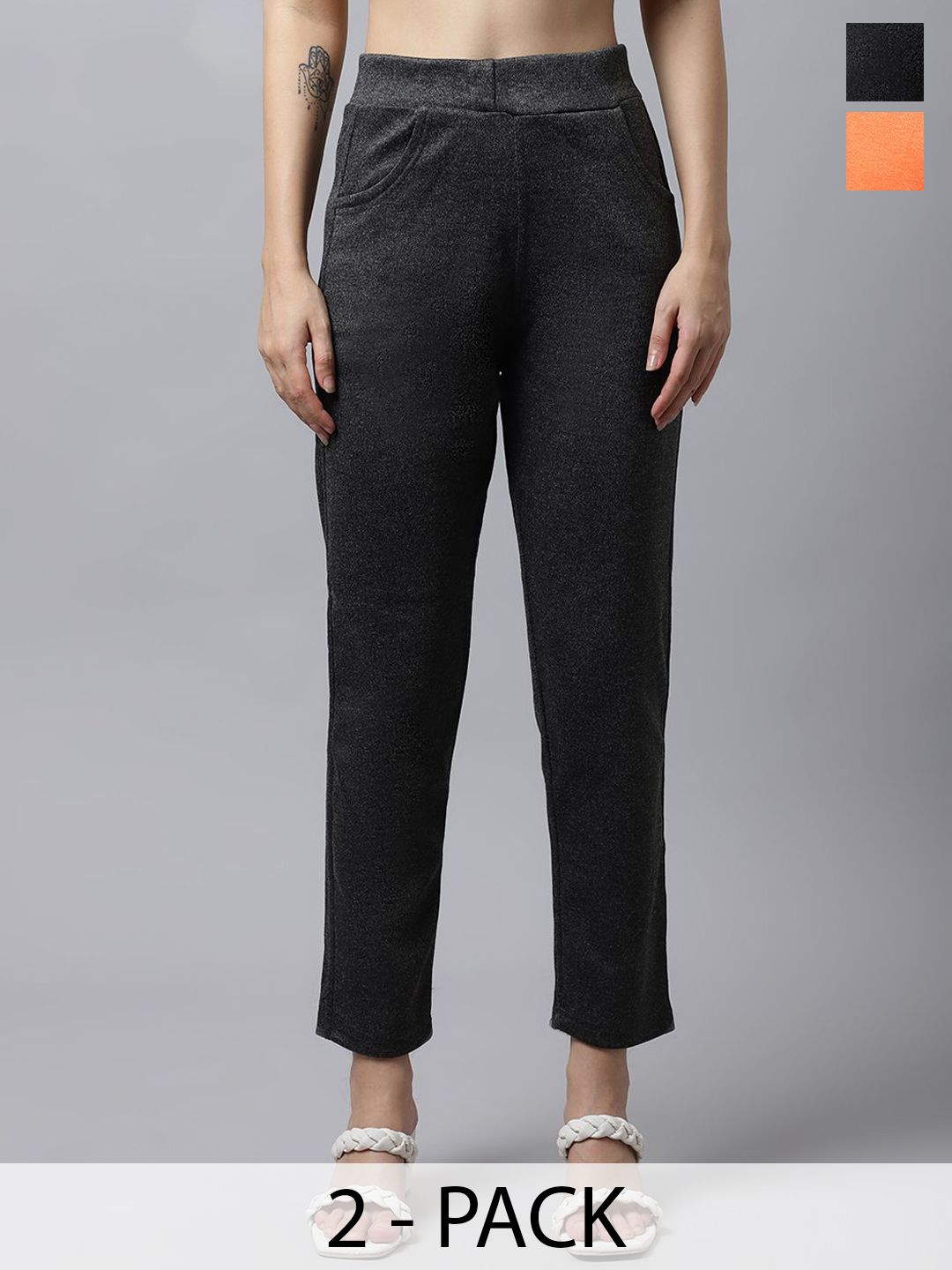 Valles365 by S.C. Women Pack Of 2 Mid-Rise Slim Fit Woolen Trousers-picture-21