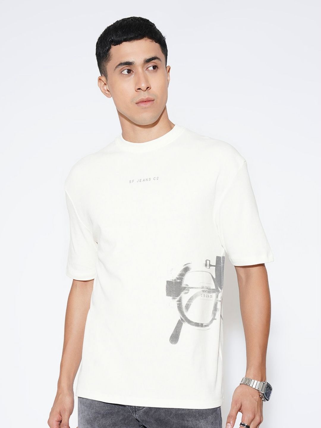 SF JEANS by Pantaloons Men Graphic Printed Round Neck Cotton Relaxed Fit T-shirt-picture-16