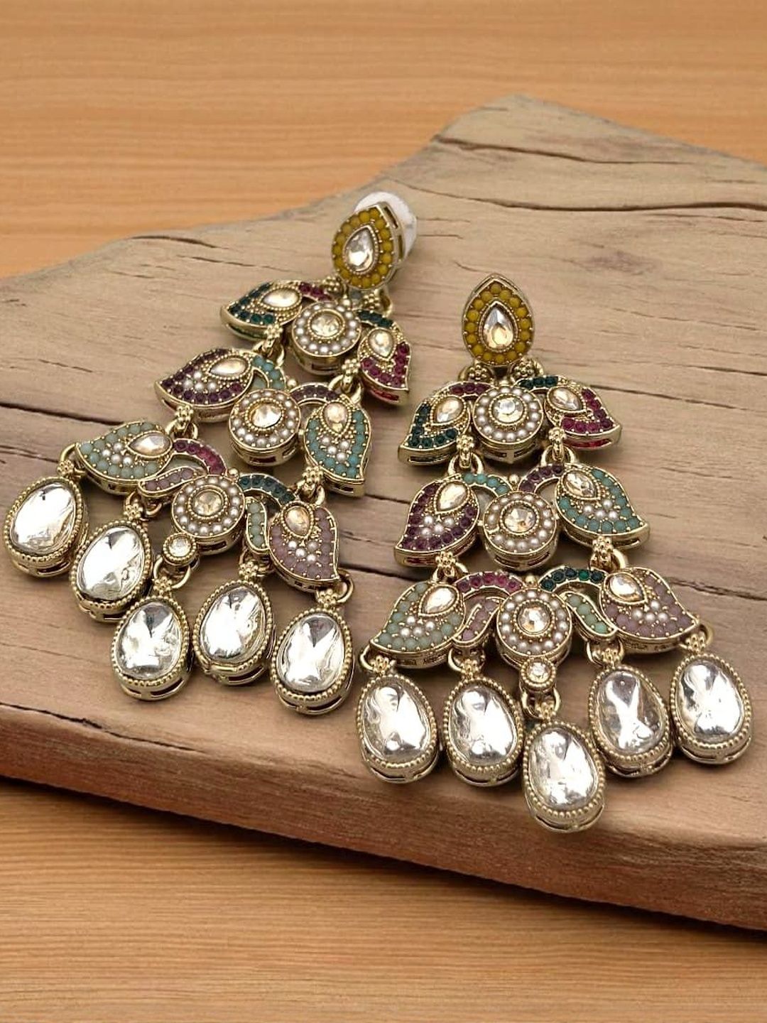 BFC - BUY FOR CHANGE Women Gold-Plated Kundan Handcrafted Chandbalis Earrings-image-5