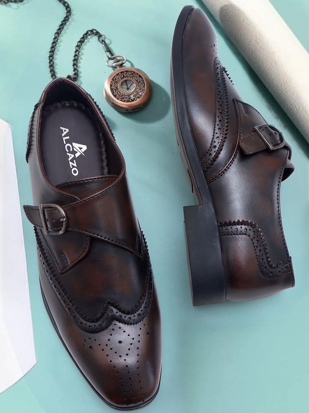 ALCAZO Men Square Toe Formal Monk Shoes