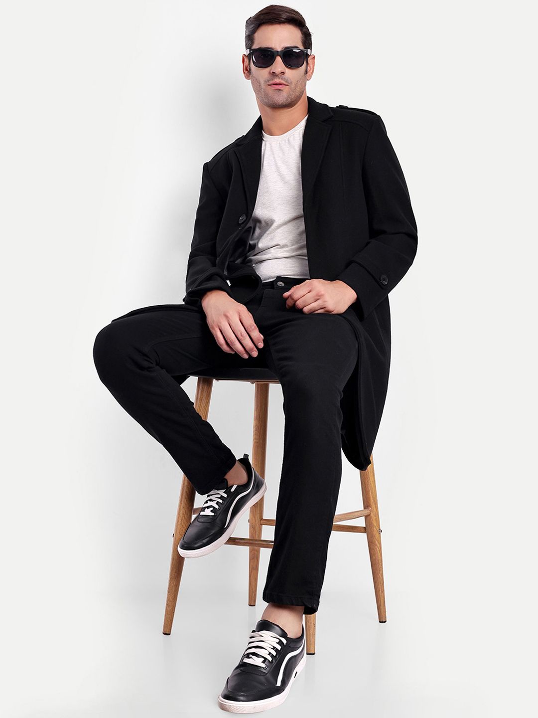 Buy HAUTEMODA Men Notched Collar Single-Breasted Wool Long Trench