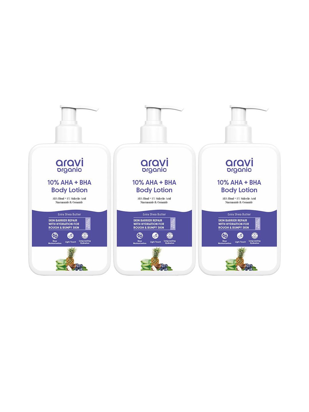 Aravi Organic Set Of 3 10% AHA + BHA Body Lotion- 200 ml Each-image-39