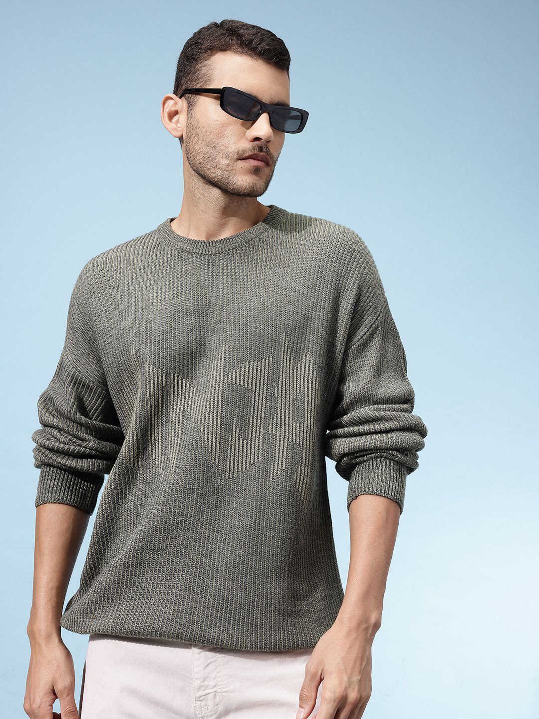 glitchez Ribbed Drop-Shoulder Sleeves Acrylic Pullover with Typography Detail-picture-19