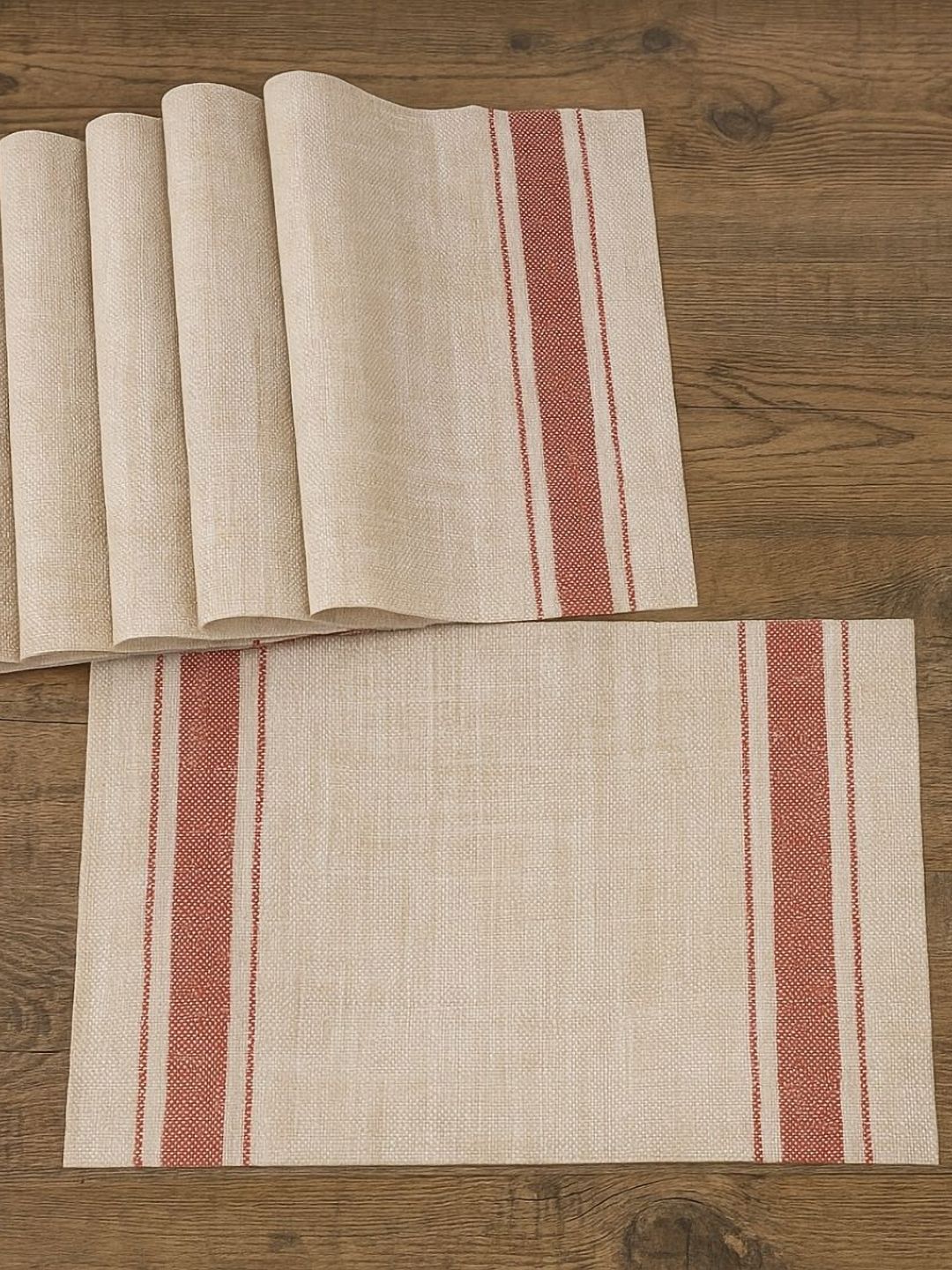 Baskety 6-Pcs Beige & Red Textured TablePlacemats-picture-20