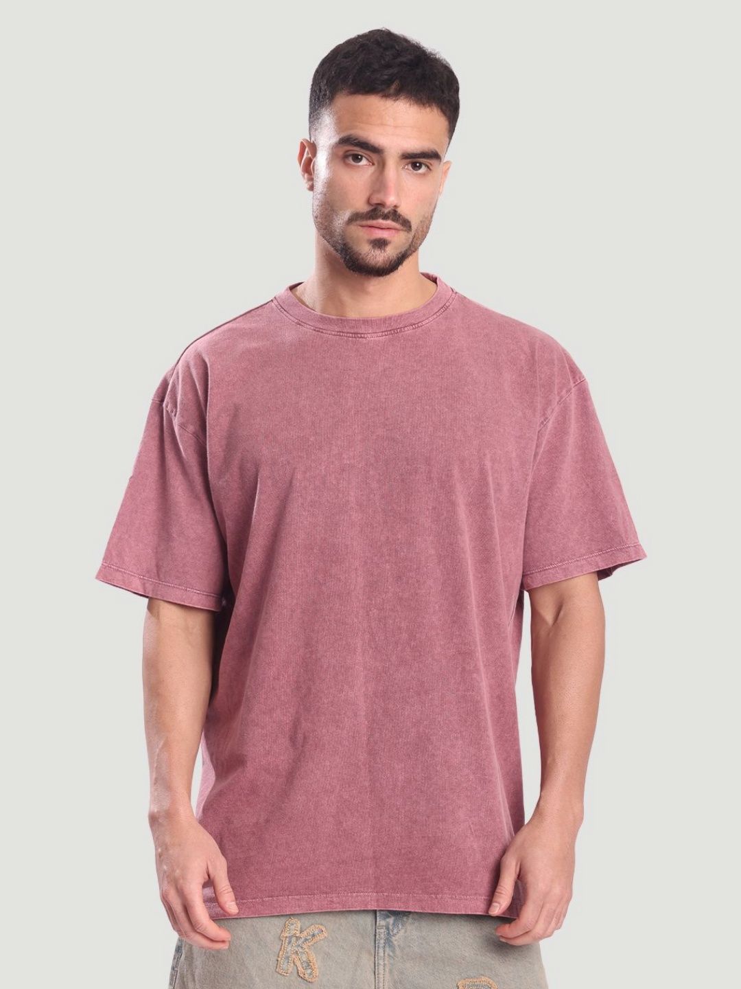 Bene Kleed Men Solid Round Neck Cotton Oversized T-shirt-picture-26