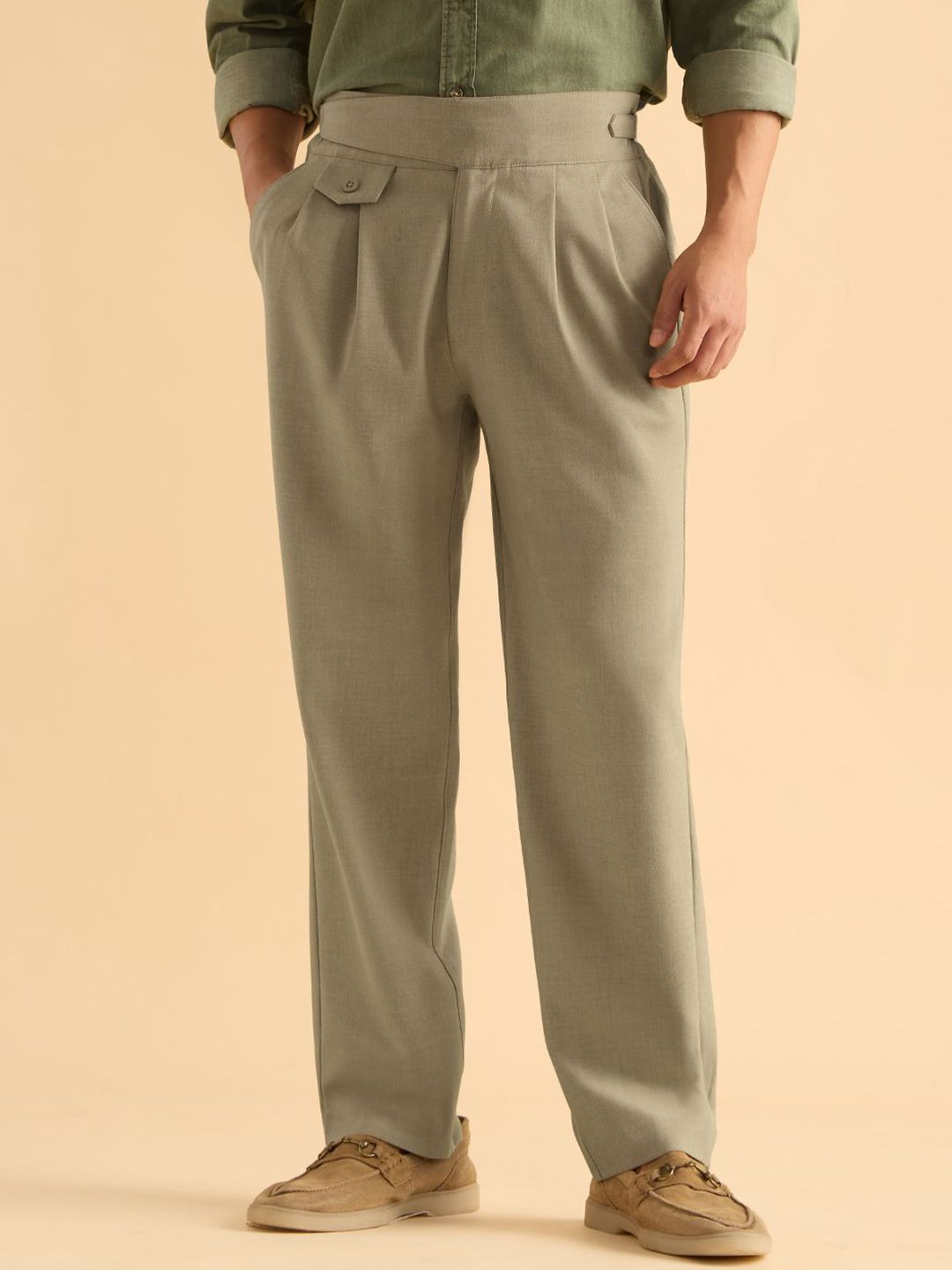 The Souled Store Men Straight Fit Mid-Rise Pleated Formal Trousers-picture-43