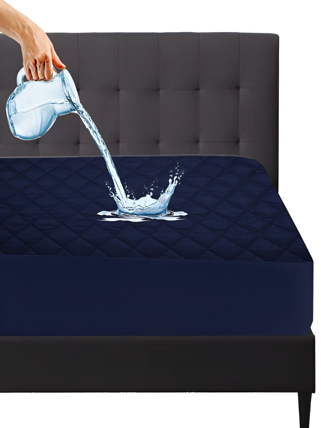 Mattress Protector Navy Blue Quilted Cotton Waterproof Mattress Protector-image-32