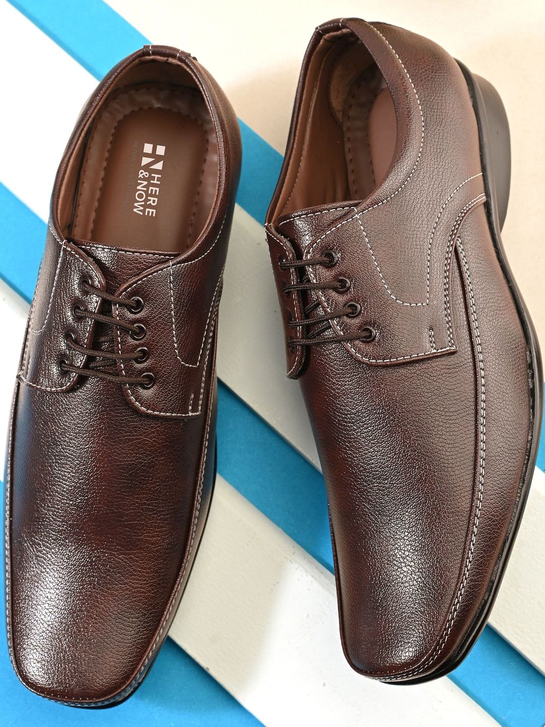 HERE&NOW Men Brown Synthetic Leather Lace-Ups Formal Shoes-image-42