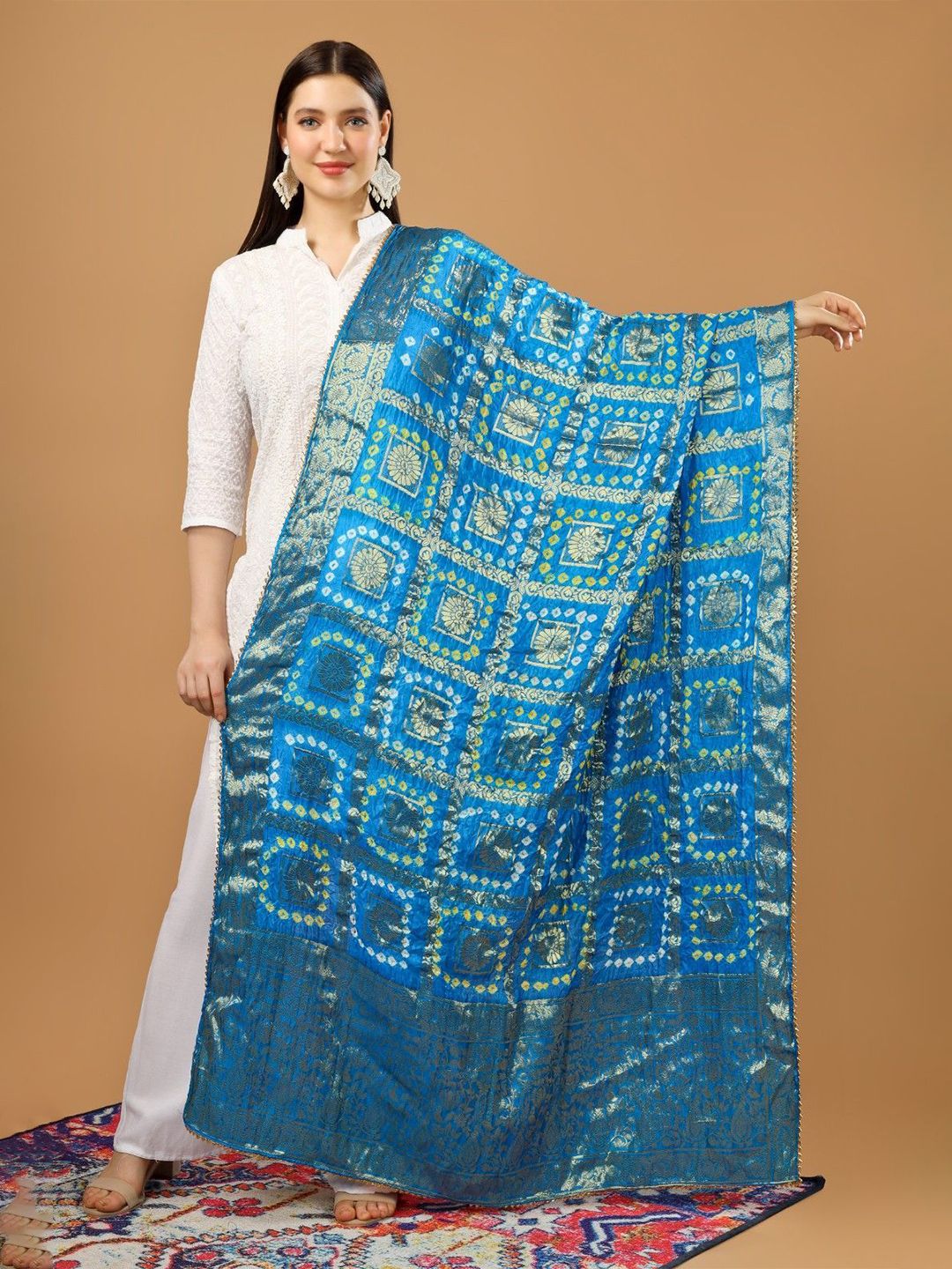 A R SILK DUPATTA HUB Bandhani Gharchola Printed Zari Silk Dupatta-image-16