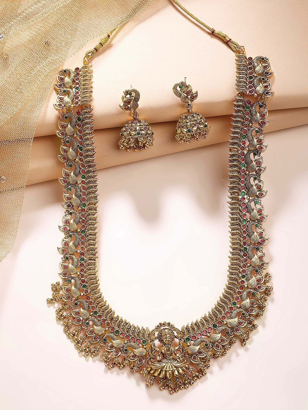 KARATCART Gold-Plated Artificial Stones-Studded Laxmi Mata Temple Jewellery Set-picture-45