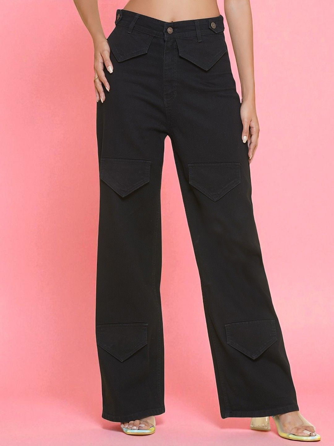 KATLINE Smart Wide Leg High-Rise Stretchable Women's Denim Jeans-picture-14