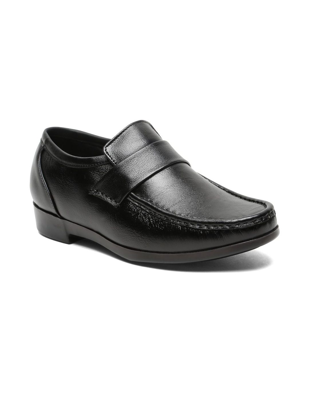 Kosher Men Solid Black Leather Slip-On Loafers-picture-58