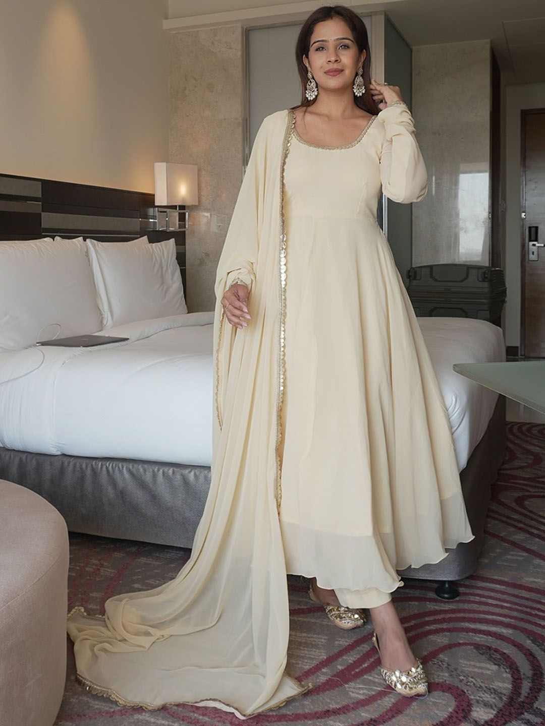 AG TEXTILE Women Regular Chanderi Silk Kurta with Churidar & Dupatta-image-34