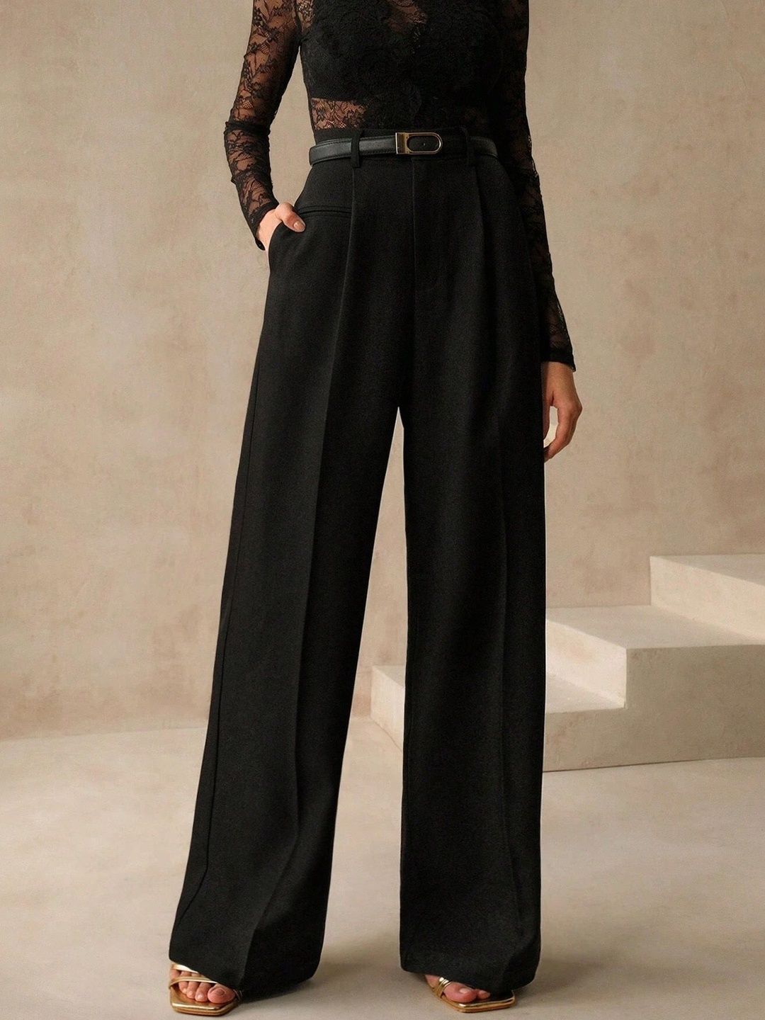 FNOCKS Women Relaxed Straight Leg Baggy High-Rise Pleated Trousers-picture-31